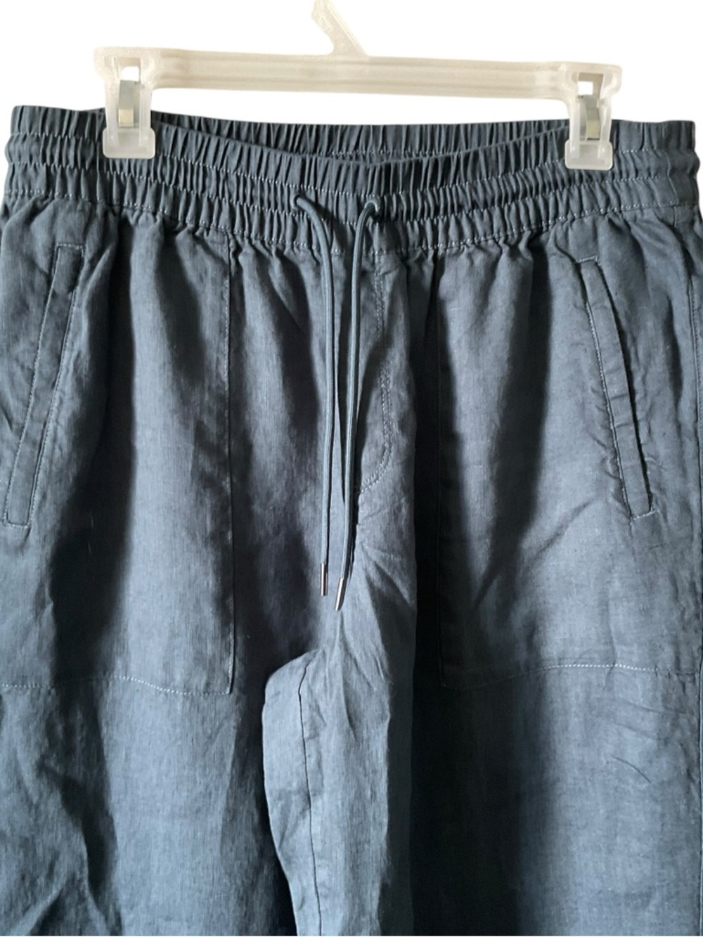 Athleta Gray Linen Wide Leg Pants Size M/P Pull-On Drawstring Casual - Picture 2 of 9